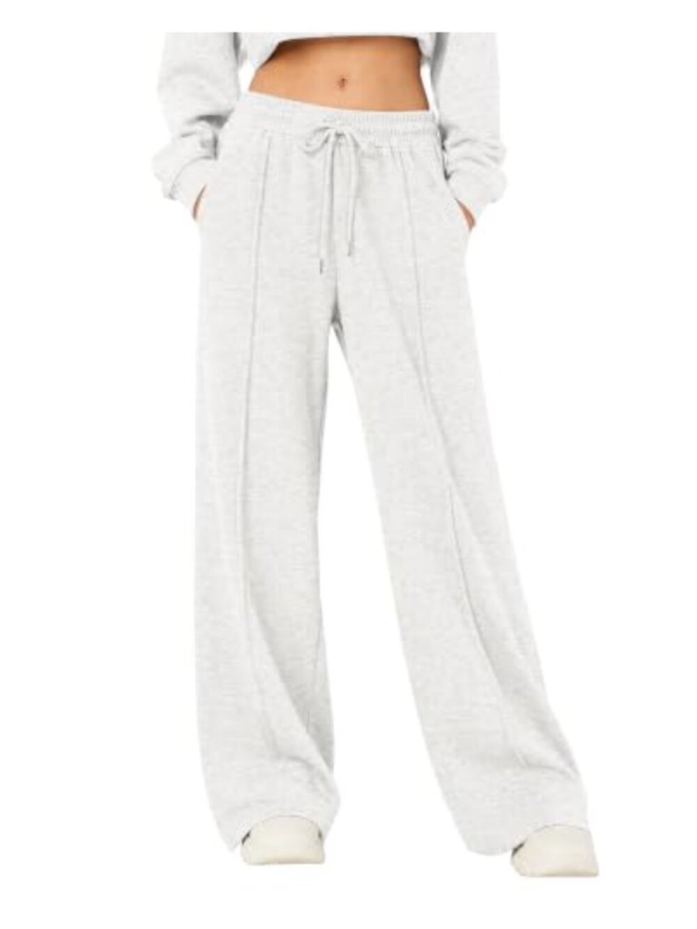 Fleece Lined Wide Leg Sweatpants Cotton Poly Drawstring Pockets